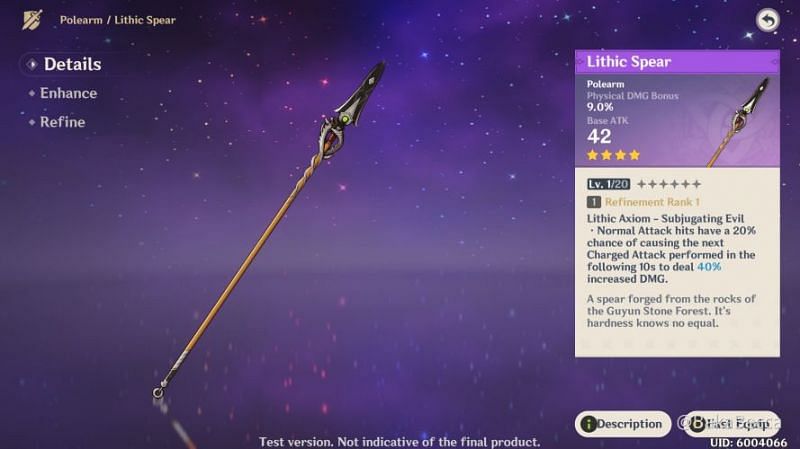 Old Lithic Spear stats (Image via: Baka Becca)