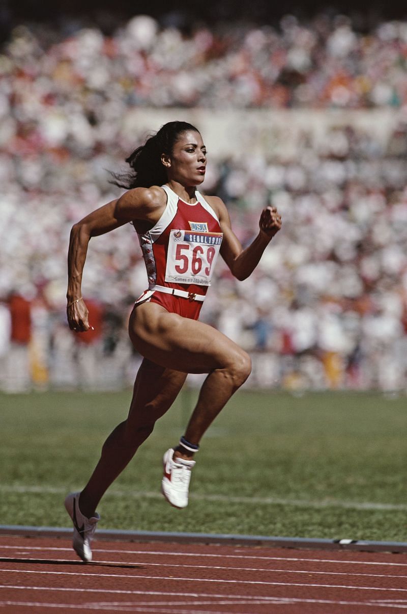 Florence Griffith-Joyner in the 100m dash in the Seoul Olympics