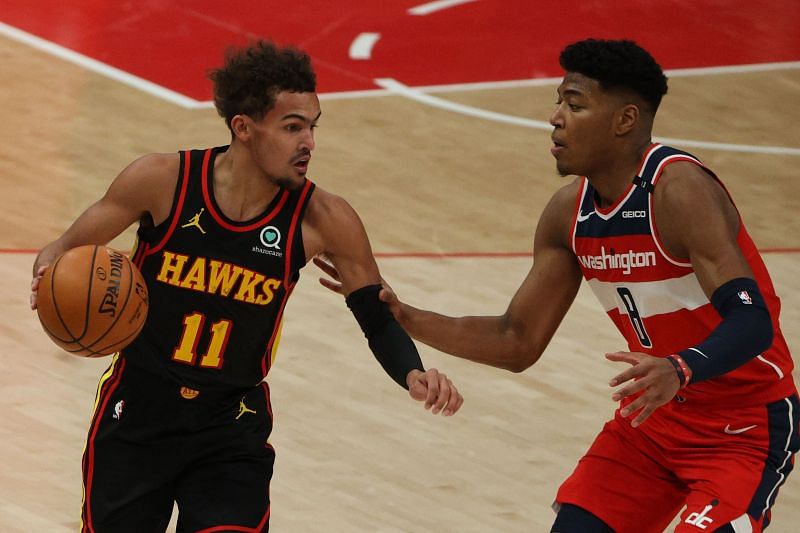Trae Young of the Atlanta Hawks in action against the Washington Wizards