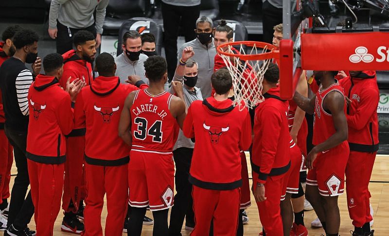 Head coach Billy Donovan of the Chicago Bulls encourages his team.&nbsp;