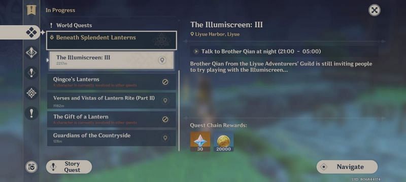The Illumiscreen 3 quest in Genshin Impact and its description