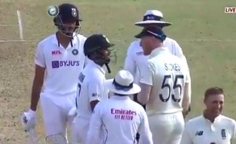 Rishabh Pant and Ben Stokes engage in an argument on Saturday. (Image source: Twitter)