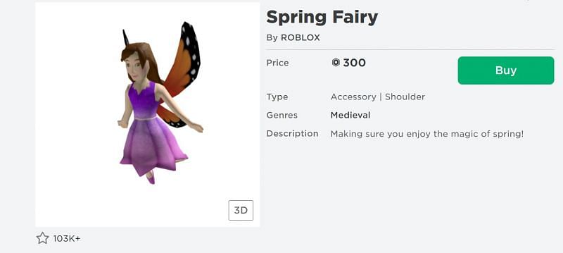The Spring Fairy shoulder accessory on the Roblox Avatar Shop (Image via Roblox.com)