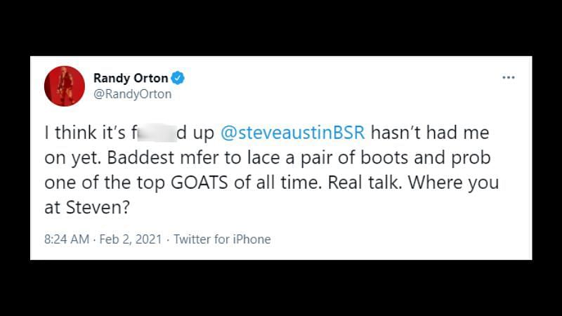Randy Orton&#039;s tweet to Steve Austin