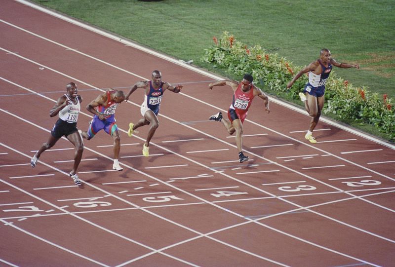 Ato Boldon Competing In Lane 3 In 100m Event At 1996 Summer Olympics