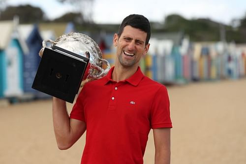 Novak Djokovic with the 2021 Australian Open trophy