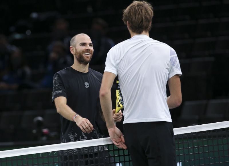 Adrian Mannarino and Alexander Zverev after their match at Cologne 2