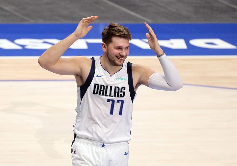 Luka Doncic #77 of the Dallas Mavericks reacts against the Minnesota Timberwolves