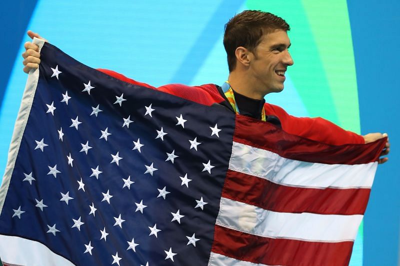 Gold medalist Michael Phelps of the United States poses during the medal ceremony for the Men&#039;s 4 x 100m Medley Relay Final on at the Rio 2016 Olympic Games