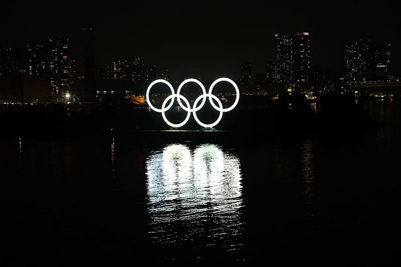 The Olympic rings are seen in Tokyo, Japan