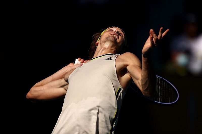 Alexander Zverev serves at the 2021 Australian Open