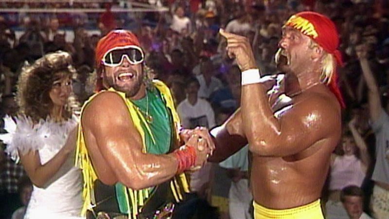 Randy Savage &amp; Hulk Hogan (Credit: WWE)