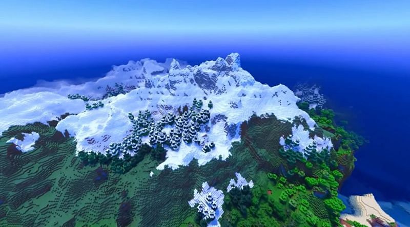 Mountains on an island in Minecraft (Image via Minecraft & Chill/YouTube)