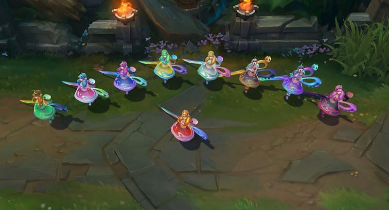 All 9 chromas of Space Groove Gwen (Image via Riot Games)