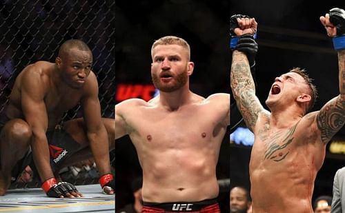 Kamaru Usman (left), Jan Blachowicz (centre), Dustin Poirier (right)