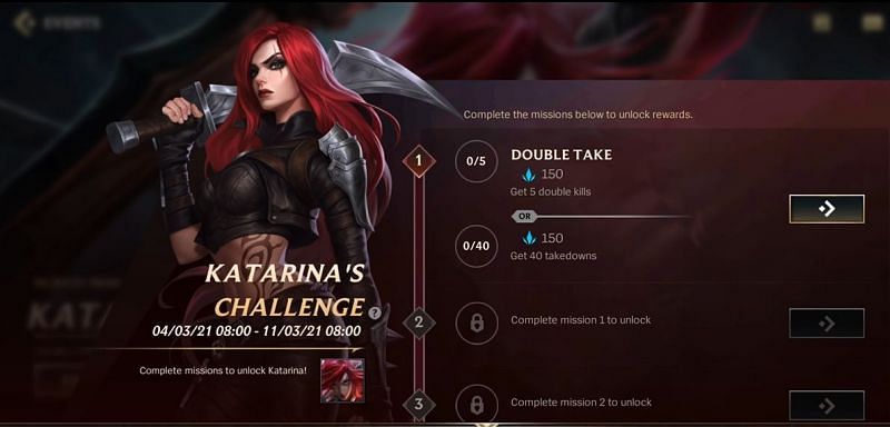 Katarina&#039;s Challenge in Wild Rift started on the 4th of March and will run till the 10th of March (Screengrab via Wild Rift)