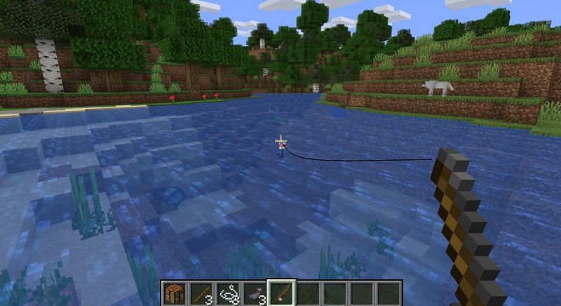 Fishing in a river (Image via Minecraft)