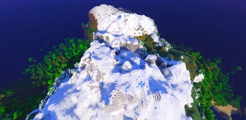 A ruined portal and a bamboo jungle will be found close to this mountains biome (Image via Minecraft &amp; Chill/YouTube)