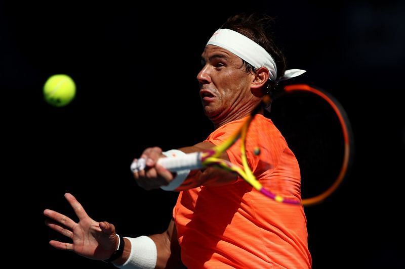 Rafael Nadal hits a forehand