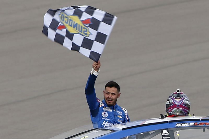 Kyle Larson celebrates his win in the NASCAR Cup Series Pennzoil 400 at Las Vegas. Photo: Brian Lawdermilk/Getty Images. 