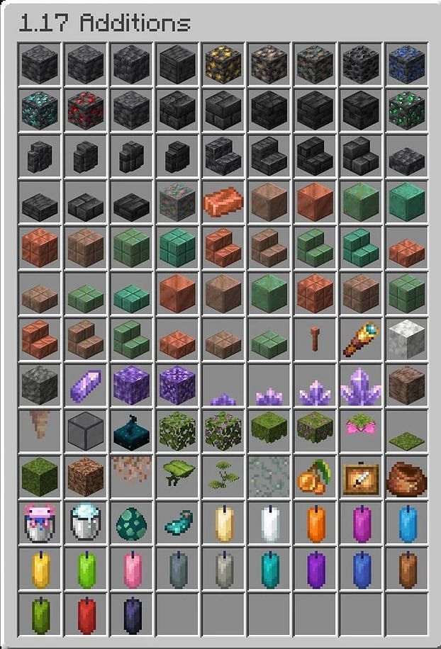 Here is the list of (most) the added items in the Caves and Cliffs update (Image via u/f***jul on Reddit)