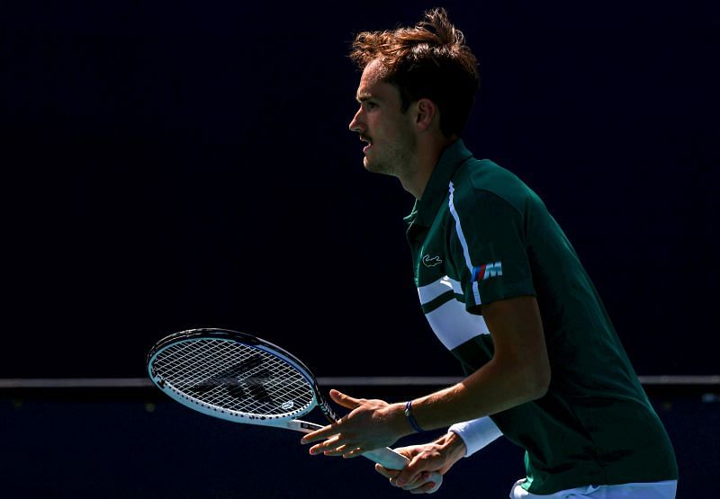 Daniil Medvedev in action against Alexei Popyrin in his third-round match