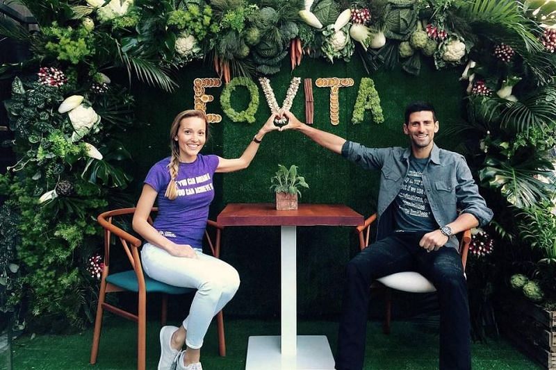 Novak Djokovic and his wife Jelena at their restaurant in Monte Carlo, Monaco