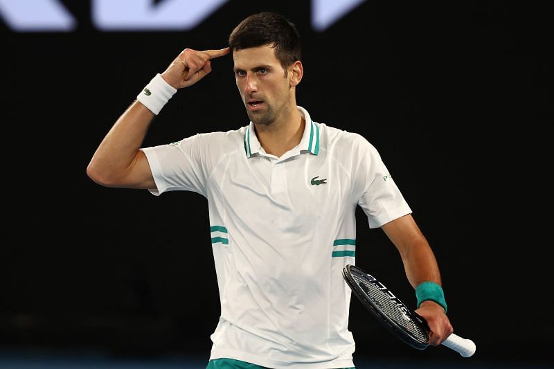 Novak Djokovic during the men&#039;s singles final against Daniil Medvedev at the 2021 Australian Open
