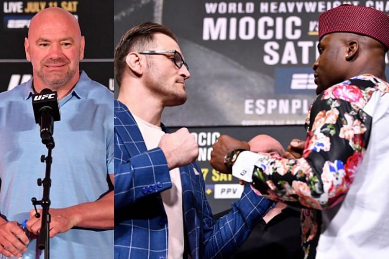 Dana White (Left), Stipe Miocic and Francis Ngannou (Right).