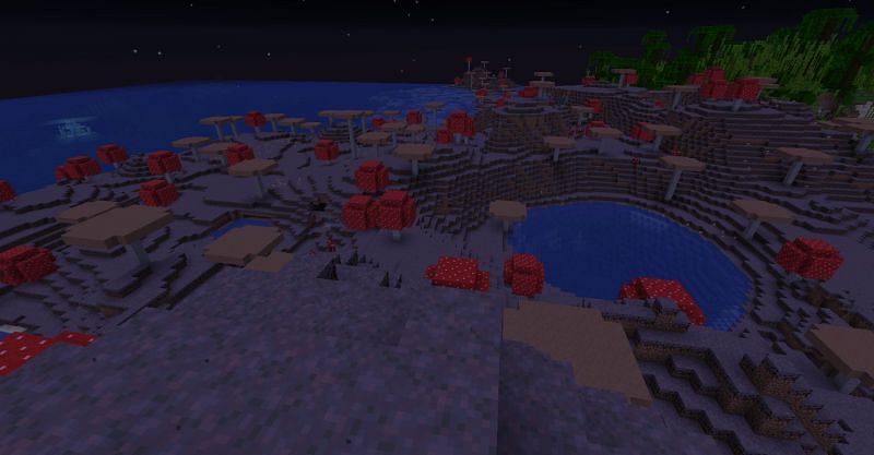 Hostile mobs do not spawn in mushroom fields even at night (Image via Minecraft)