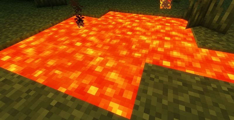 Shown: A surface Lava pool in which Obsidian can be formed (Image via Minecraft)