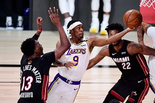 Rajon Rondo scores during Game 6 of the 2020 NBA Finals