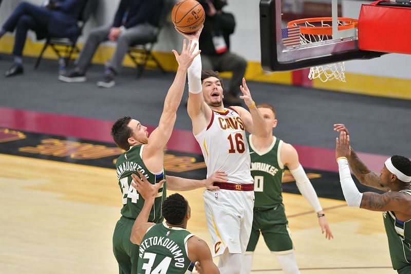 Cedi Osman scores for Cleveland Cavaliers against the Bucks