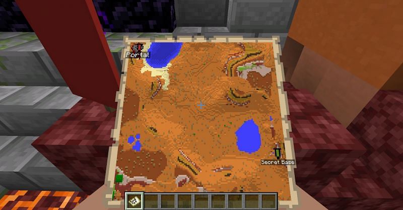 Waypoints marked on a map in Minecraft by using colored and renamed banners (Image via Minecraft)