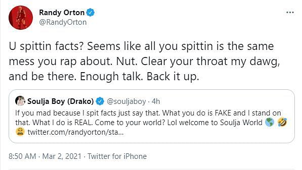 Randy Orton also challenged Soulja Boy to join him in WWE