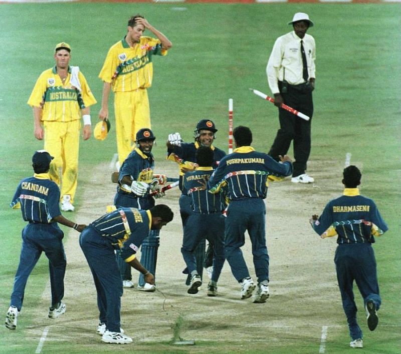 Sri Lanka celebrate their victory.