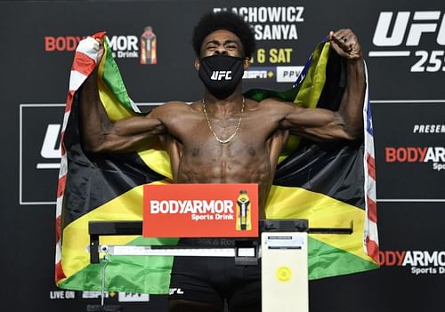 Aljamain Sterling at the weigh-ins for UFC 259