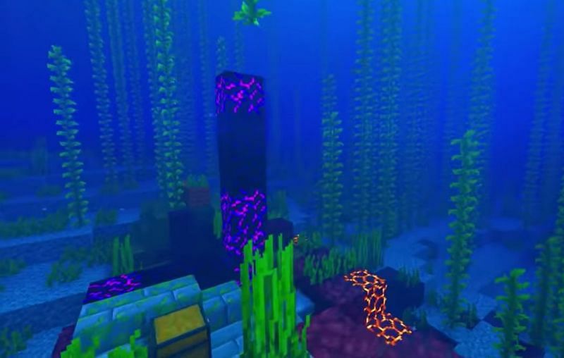 A Ruined Portal at the bottom of the ocean in Minecraft (Image via Minecraft &amp; Chill/YouTube)