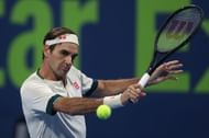 Roger Federer plays a slice at the Qatar Open