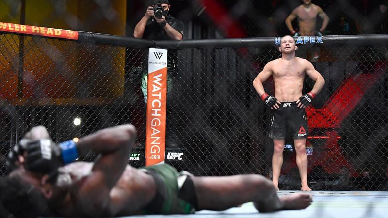 Aljamain Sterling (left) and Petr Yan (right) at UFC 259