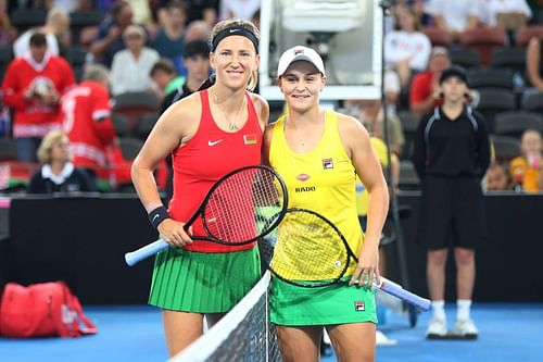 Victoria Azarenka (L) and Ashleigh Barty