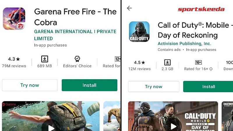 Space required by Free Fire and COD Mobile
