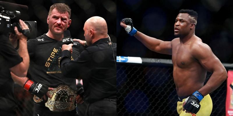 Stipe Miocic (left) and Francis Ngannou (right)
