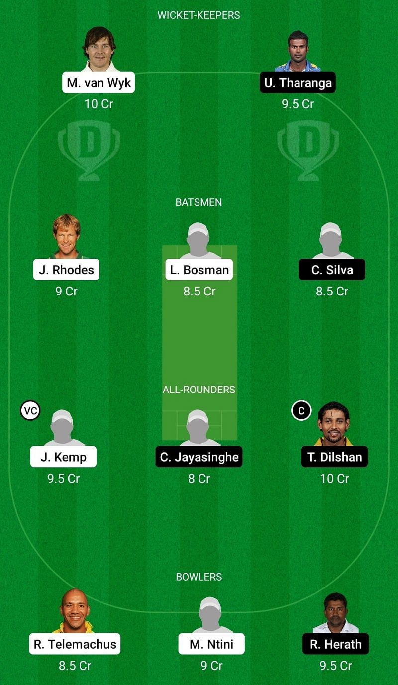 Dream11 Team for South Africa Legends vs Sri Lanka Legends - Road Safety World Series T20.