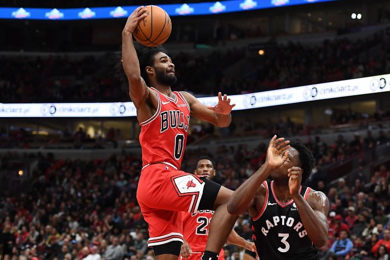Coby White #0 of the Chicago Bulls drives to the basket