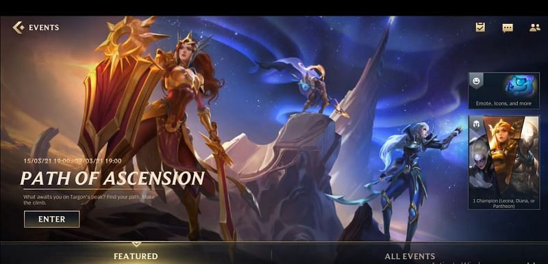 The Path of Ascension event&#039;s home screen (Screengrab from Wild Rift)