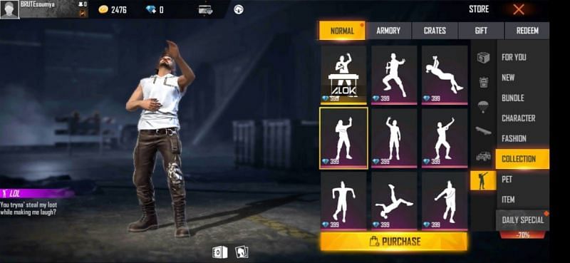 The LOL emote in Free Fire