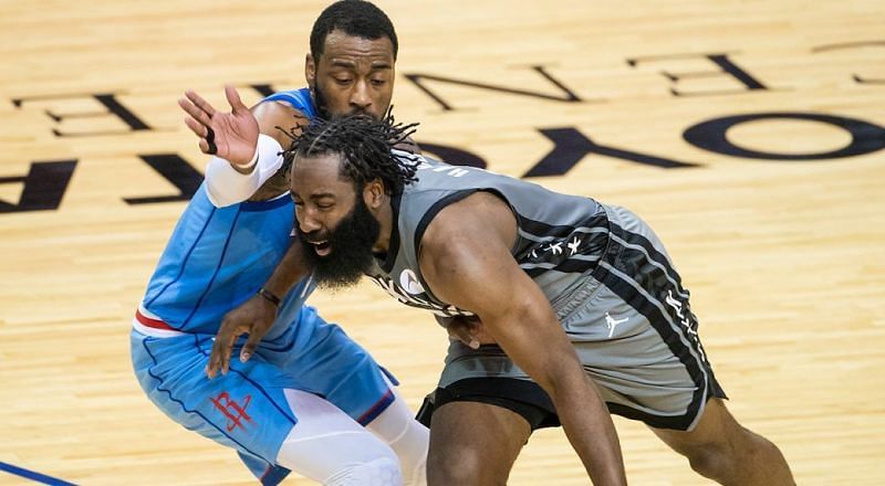 James Harden of the Brooklyn Nets in NBA action against the Houston Rockets