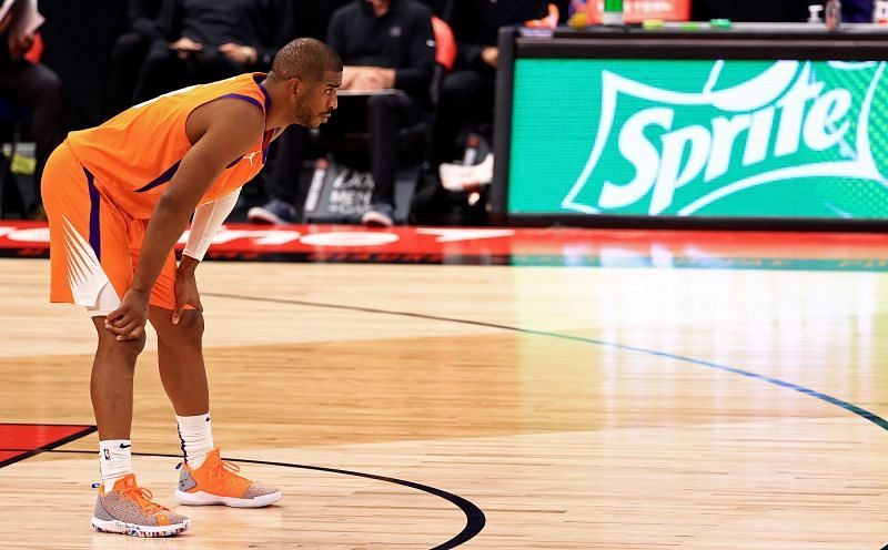 Chris Paul #3 looks on during a game against the Toronto Raptors. Photo: Mike Ehrmann/Getty Images.