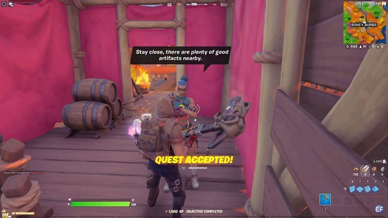 Talk to Tarana to begin the Fortnite Spire Challenges (Image via YouTube/EveryDay FN)